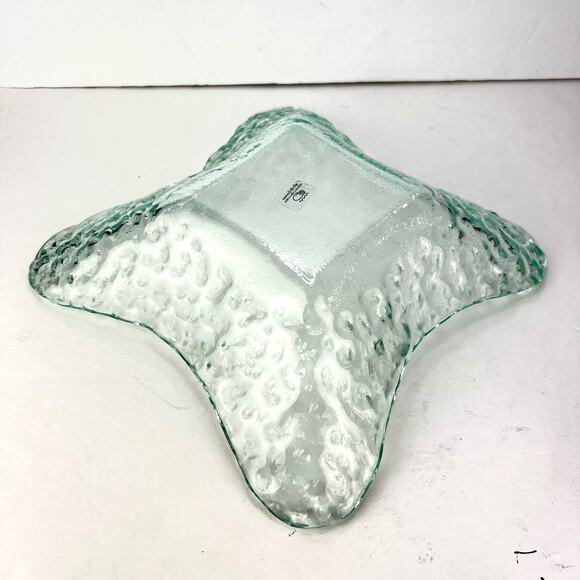 Large Blue Bubble Star Nautical Decorative Hammered Glass Bowl Retro MCM - Picture 4 of 10